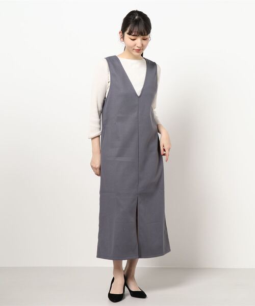 KOBE LETTUCE（コウベレタス）の「フェイクウールVネックバックスリットジャンスカ（ジャンパースカート・レディース・ブラック系その他/グレー系その他/グリーン系その他・FREE）」の8枚目の写真