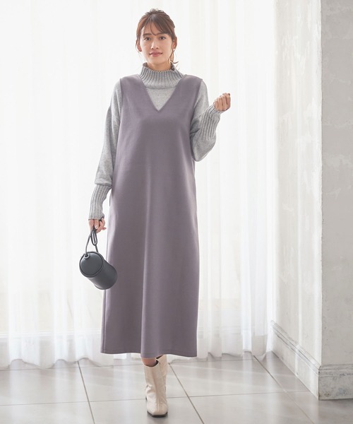 KOBE LETTUCE（コウベレタス）の「フェイクウールVネックバックスリットジャンスカ（ジャンパースカート・レディース・ブラック系その他/グレー系その他/グリーン系その他・FREE）」の11枚目の写真