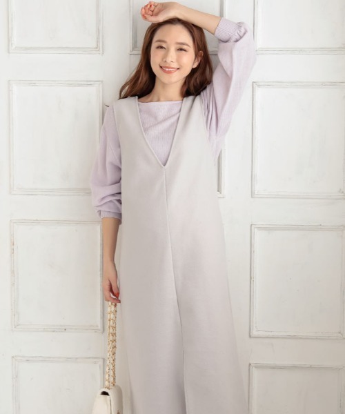 KOBE LETTUCE（コウベレタス）の「フェイクウールVネックバックスリットジャンスカ（ジャンパースカート・レディース・ブラック系その他/グレー系その他/グリーン系その他・FREE）」の10枚目の写真