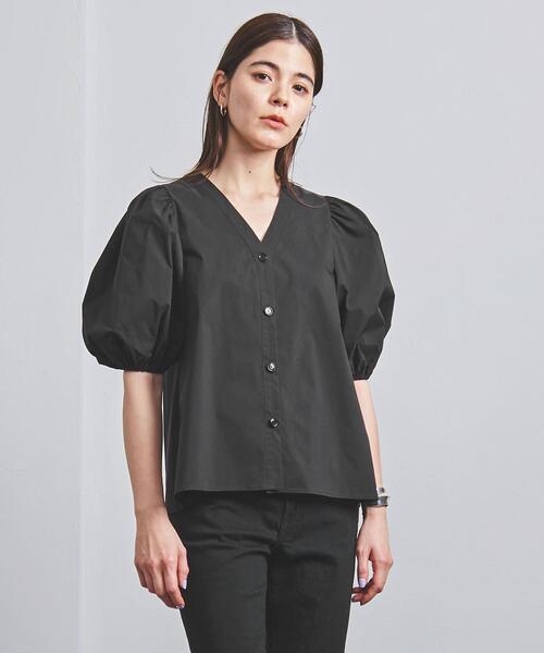 VONDEL（フォンデル）の「＜VONDEL（フォンデル）＞Vネック ギャザースリーブ ブラウス（シャツ/ブラウス・レディース・ライトブルー/ブラック・36）」の3枚目の写真