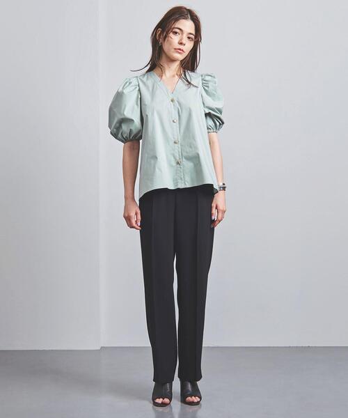 VONDEL（フォンデル）の「＜VONDEL（フォンデル）＞Vネック ギャザースリーブ ブラウス（シャツ/ブラウス・レディース・ライトブルー/ブラック・36）」の9枚目の写真