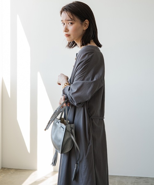 Loungedress　ラウンジドレス　シャツワンピース　マキシ丈　ネイビー LOUNGEDRESS（ラウンジドレス）の「サテンBIGシャツワンピース