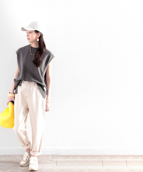 Java（ジャバ）の「《JaVaジャバ コラボ》ふわり柔らか♪USAコットン&パイル地ノースリーブトップス（タンクトップ・レディース・ホワイト/ブラック/グレー/グレイッシュベージュ・MEDIUM/LARGE/X-LARGE）」の6枚目の写真