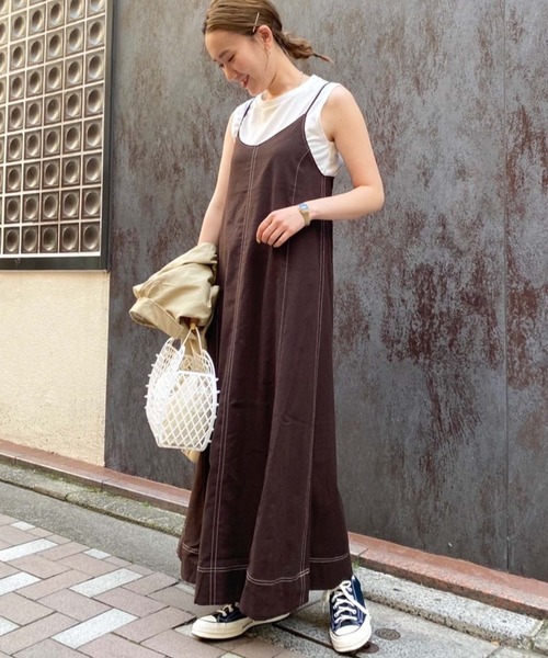 CIAOPANIC TYPY(チャオパニックティピー)の「【インナー付き】綿麻配色ステッチキャミワンピ(ワンピース・レディース・ダークブラウン/ベージュ/ブラウン/アイボリー・ONE SIZE)」の15枚目の写真