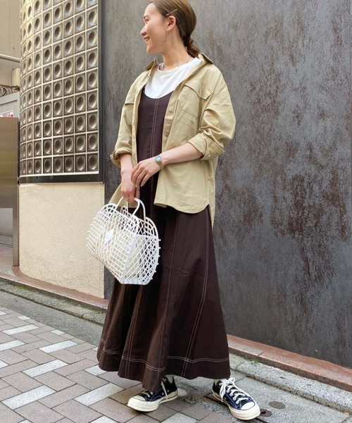 CIAOPANIC TYPY(チャオパニックティピー)の「【インナー付き】綿麻配色ステッチキャミワンピ(ワンピース・レディース・ダークブラウン/ベージュ/ブラウン/アイボリー・ONE SIZE)」の16枚目の写真