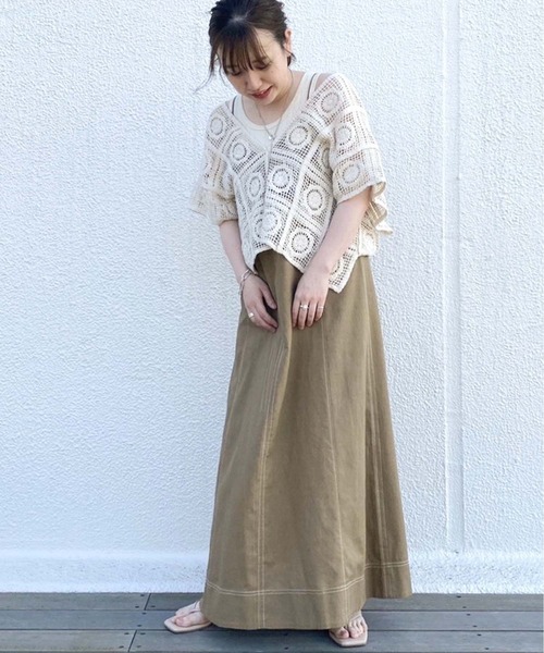 CIAOPANIC TYPY(チャオパニックティピー)の「【インナー付き】綿麻配色ステッチキャミワンピ(ワンピース・レディース・ダークブラウン/ベージュ/ブラウン/アイボリー・ONE SIZE)」の18枚目の写真