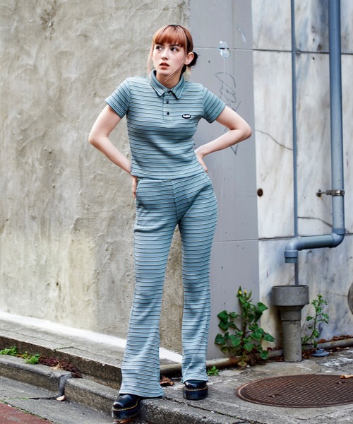 X-girl（エックスガール）の「BABY POLO SHIRT（ポロシャツ・レディース・ライトブルー/ブラック/オレンジ・S/M）」の4枚目の写真