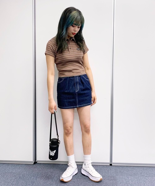 X-girl（エックスガール）の「BABY POLO SHIRT（ポロシャツ・レディース・ライトブルー/ブラック/オレンジ・S/M）」の9枚目の写真