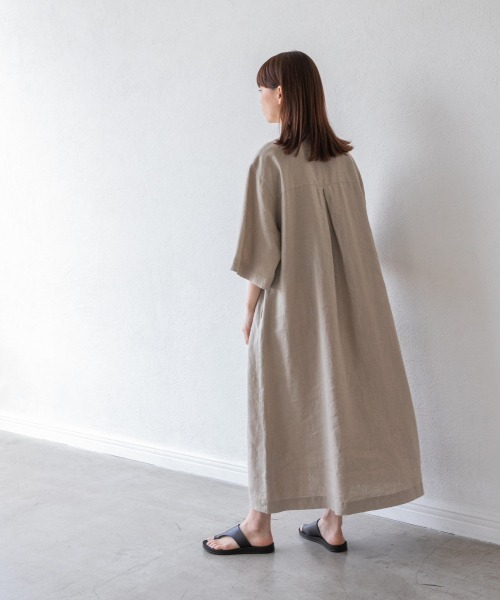 yuw（ユウ）の「リネンシャツワンピース　948121（ワンピース・レディース・ブラック/ベージュ/オレンジ/ブルー・FREE）」の5枚目の写真