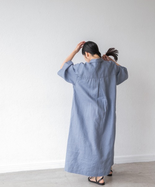 yuw（ユウ）の「リネンシャツワンピース　948121（ワンピース・レディース・ブラック/ベージュ/オレンジ/ブルー・FREE）」の14枚目の写真