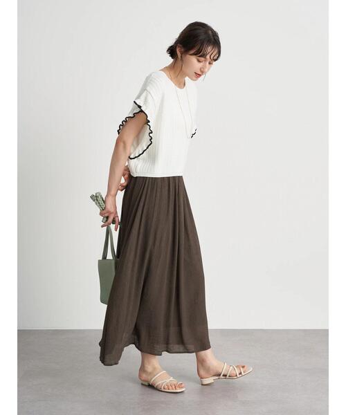 earth music&ecology（アースミュージックアンドエコロジー）の「楊柳クレープフレアスカート ＊（スカート・レディース・ベージュ/ブラウン/ミント/ホワイト系その他2・FREE）」の16枚目の写真