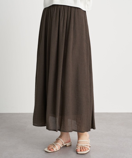 earth music&ecology（アースミュージックアンドエコロジー）の「楊柳クレープフレアスカート ＊（スカート・レディース・ベージュ/ブラウン/ミント/ホワイト系その他2・FREE）」の3枚目の写真