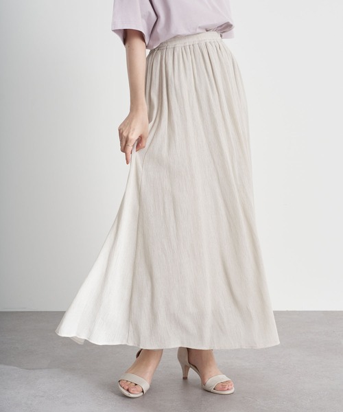 earth music&ecology（アースミュージックアンドエコロジー）の「楊柳クレープフレアスカート ＊（スカート・レディース・ベージュ/ブラウン/ミント/ホワイト系その他2・FREE）」の2枚目の写真