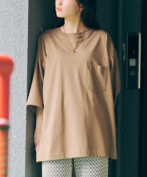 SEVENDAYS=SUNDAY（セブンデイズサンデイ）の「ヘビーウェイト半袖ポケットTEE　＊（Tシャツ/カットソー・レディース・オフホワイト/ブラック/オレンジ/グリーン/ベージュ・M/XL/S/L）」の3枚目の写真