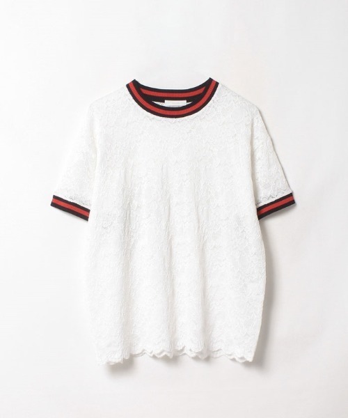 allureville(アルアバイル)の「ライントリミングレースT(Tシャツ/カットソー・レディース・オフホワイト/ブラック・2)」の1枚目の写真
