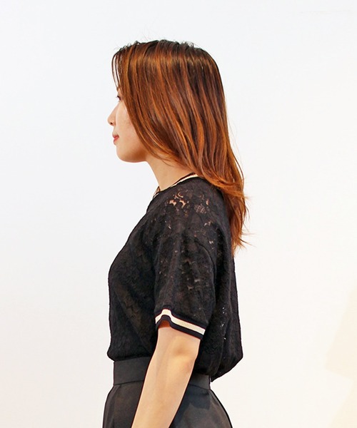 allureville(アルアバイル)の「ライントリミングレースT(Tシャツ/カットソー・レディース・オフホワイト/ブラック・2)」の6枚目の写真