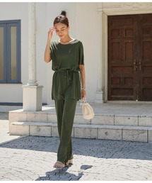 Alluge | 配色ラインチュニック&透かしパンツ セットアップ(つなぎ/オールインワン)