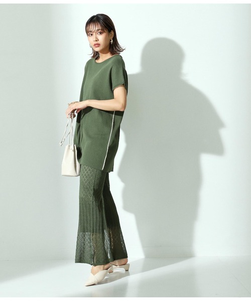 Alluge（アルージュ）の「配色ラインチュニック&透かしパンツ セットアップ（つなぎ/オールインワン・レディース・ブラック/カーキ・FREE）」の10枚目の写真