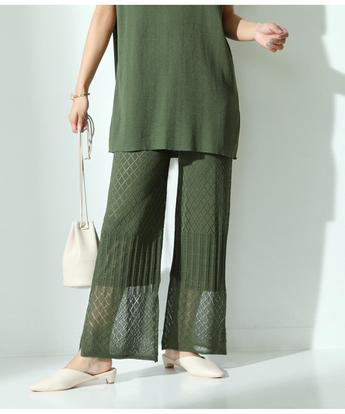 Alluge（アルージュ）の「配色ラインチュニック&透かしパンツ セットアップ（つなぎ/オールインワン・レディース・ブラック/カーキ・FREE）」の6枚目の写真