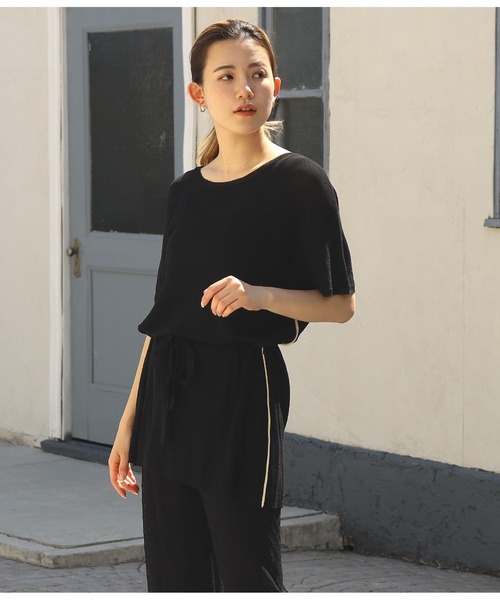 Alluge（アルージュ）の「配色ラインチュニック&透かしパンツ セットアップ（つなぎ/オールインワン・レディース・ブラック/カーキ・FREE）」の13枚目の写真