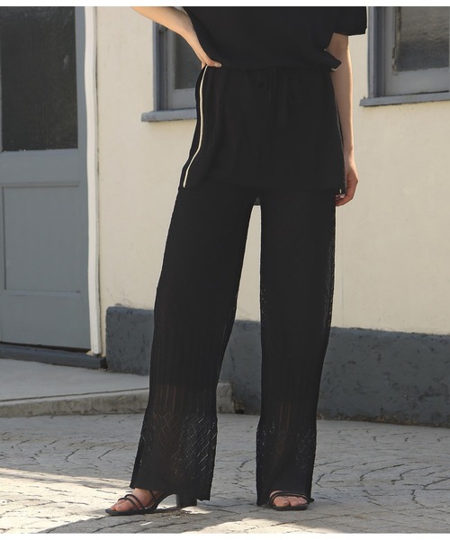 Alluge（アルージュ）の「配色ラインチュニック&透かしパンツ セットアップ（つなぎ/オールインワン・レディース・ブラック/カーキ・FREE）」の11枚目の写真