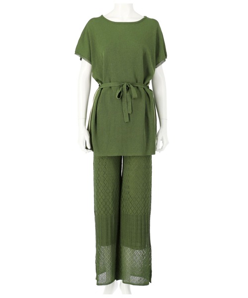 Alluge（アルージュ）の「配色ラインチュニック&透かしパンツ セットアップ（つなぎ/オールインワン・レディース・ブラック/カーキ・FREE）」の14枚目の写真