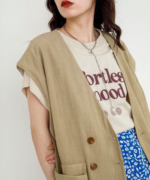 w closet（ダブルクローゼット）の「【新色追加】チェック調オーバーベスト（ベスト・レディース・ブラック/ベージュ/モカ・FREE）」の11枚目の写真