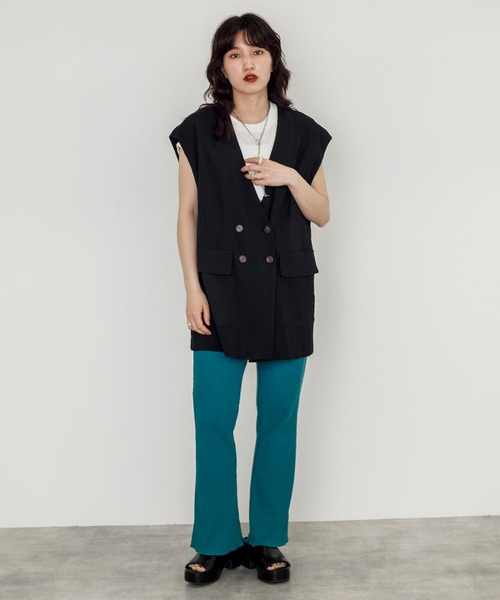 w closet（ダブルクローゼット）の「【新色追加】チェック調オーバーベスト（ベスト・レディース・ブラック/ベージュ/モカ・FREE）」の14枚目の写真