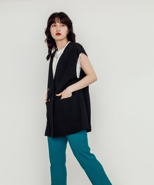 w closet（ダブルクローゼット）の「【新色追加】チェック調オーバーベスト（ベスト・レディース・ブラック/ベージュ/モカ・FREE）」の15枚目の写真