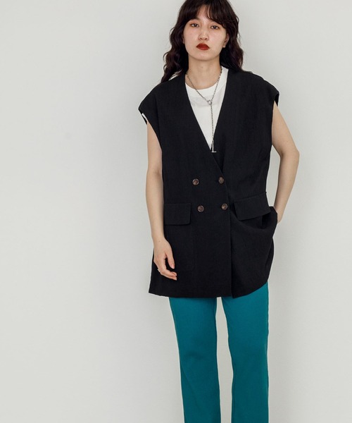 w closet（ダブルクローゼット）の「【新色追加】チェック調オーバーベスト（ベスト・レディース・ブラック/ベージュ/モカ・FREE）」の19枚目の写真