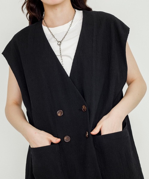 w closet（ダブルクローゼット）の「【新色追加】チェック調オーバーベスト（ベスト・レディース・ブラック/ベージュ/モカ・FREE）」の20枚目の写真