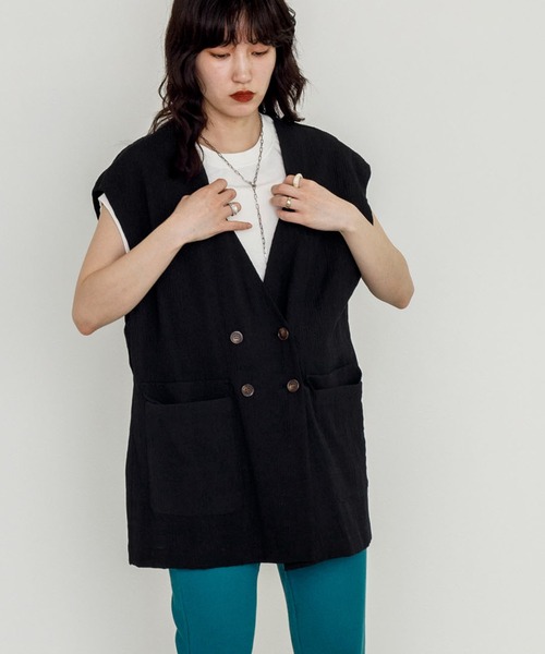 w closet（ダブルクローゼット）の「【新色追加】チェック調オーバーベスト（ベスト・レディース・ブラック/ベージュ/モカ・FREE）」の21枚目の写真