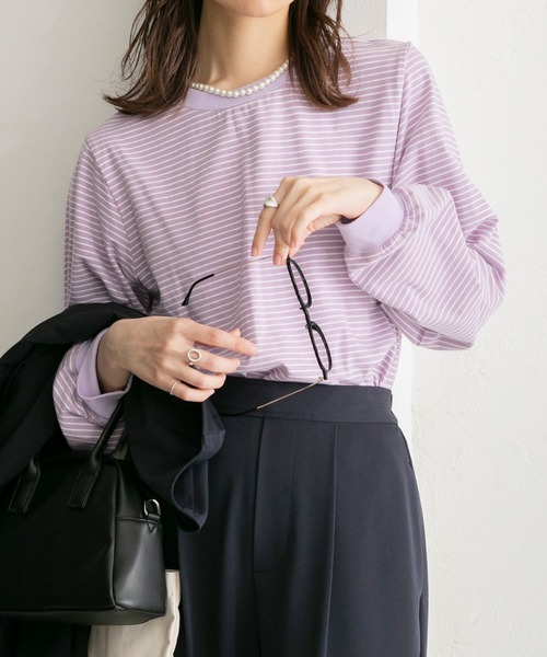 BONLECILL(ボンルシール)の「ミニボーダーリンガーロンT(Tシャツ/カットソー・レディース・ブラック/ブラウン/ブルー/グリーン/ワイン/イエロー/モスグリーン/ホワイト系その他2/ピンク系その他2/サックスブルー/ホワイト系その他3/グリーン系その他/ピンク系その他/ラベンダー/ホワイト系その他/グリーン系その他2/ブルー系その他/グレー系1/ブラック系1・FREE)」の15枚目の写真