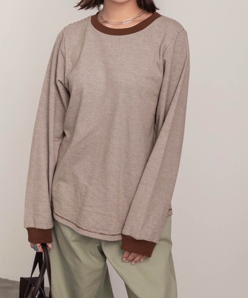 BONLECILL(ボンルシール)の「ミニボーダーリンガーロンT(Tシャツ/カットソー・レディース・ブラック/ブラウン/ブルー/グリーン/ワイン/イエロー/モスグリーン/ホワイト系その他2/ピンク系その他2/サックスブルー/ホワイト系その他3/グリーン系その他/ピンク系その他/ラベンダー/ホワイト系その他/グリーン系その他2/ブルー系その他/グレー系1/ブラック系1・FREE)」の7枚目の写真