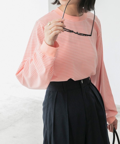 BONLECILL(ボンルシール)の「ミニボーダーリンガーロンT(Tシャツ/カットソー・レディース・ブラック/ブラウン/ブルー/グリーン/ワイン/イエロー/モスグリーン/ホワイト系その他2/ピンク系その他2/サックスブルー/ホワイト系その他3/グリーン系その他/ピンク系その他/ラベンダー/ホワイト系その他/グリーン系その他2/ブルー系その他/グレー系1/ブラック系1・FREE)」の18枚目の写真