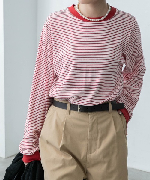 BONLECILL(ボンルシール)の「ミニボーダーリンガーロンT(Tシャツ/カットソー・レディース・ブラック/ブラウン/ブルー/グリーン/ワイン/イエロー/モスグリーン/ホワイト系その他2/ピンク系その他2/サックスブルー/ホワイト系その他3/グリーン系その他/ピンク系その他/ラベンダー/ホワイト系その他/グリーン系その他2/ブルー系その他/グレー系1/ブラック系1・FREE)」の20枚目の写真