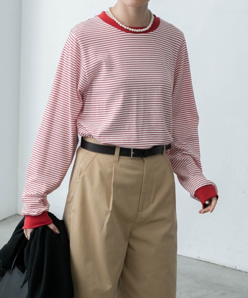 BONLECILL(ボンルシール)の「ミニボーダーリンガーロンT(Tシャツ/カットソー・レディース・ブラック/ブラウン/ブルー/グリーン/ワイン/イエロー/モスグリーン/ホワイト系その他2/ピンク系その他2/サックスブルー/ホワイト系その他3/グリーン系その他/ピンク系その他/ラベンダー/ホワイト系その他/グリーン系その他2/ブルー系その他/グレー系1/ブラック系1・FREE)」の21枚目の写真