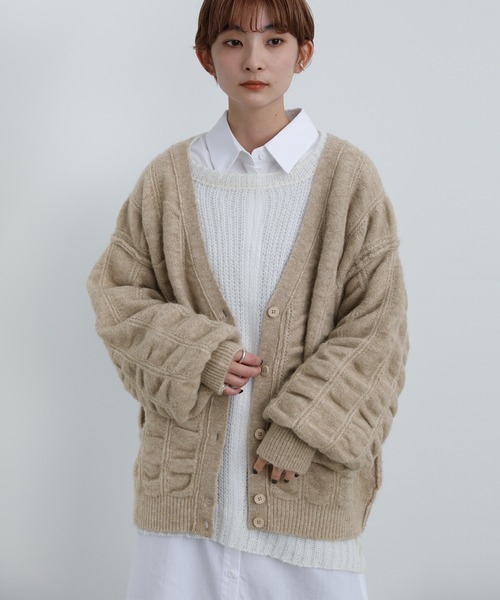 シャーリングデザインオーバーカーディガン（カーディガン/ボレロ