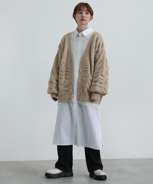 select MOCA（セレクトモカ）の「シャーリングデザインオーバーカーディガン（カーディガン/ボレロ・レディース・ベージュ/ブラウン/ネイビー・FREE）」の14枚目の写真