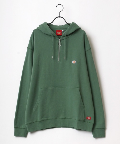 Dickies（ディッキーズ）の「Dickies/ディッキーズ ビッグシルエット ワンポイント ミニロゴワッペン ハーフジップ スウェット パーカー（パーカー・メンズ・ホワイト/ブラック/ベージュ/グレイッシュベージュ/グリーン/サックスブルー・M/L/XL）」の11枚目の写真