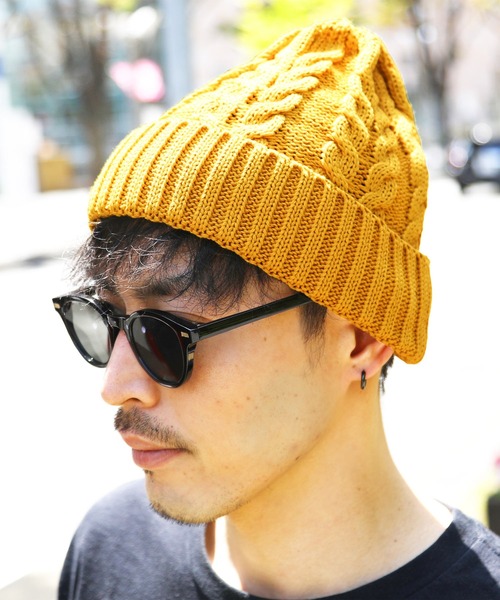 jiggys shop（ジギーズショップ）の「コットンニット ケーブル柄ニットワッチキャップ（ニットキャップ/ビーニー・メンズ・マスタード/レッド/ピンク/ホワイト/ブラック/ベージュ/ブルー/ネイビー・FREE）」の6枚目の写真