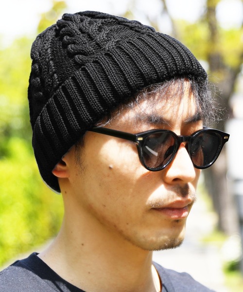 jiggys shop（ジギーズショップ）の「コットンニット ケーブル柄ニットワッチキャップ（ニットキャップ/ビーニー・メンズ・マスタード/レッド/ピンク/ホワイト/ブラック/ベージュ/ブルー/ネイビー・FREE）」の2枚目の写真