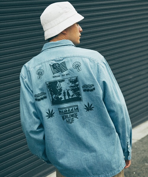 HUF（ハフ）の「GATHERING DENIM SHIRT / HUF デニムシャツ プリント