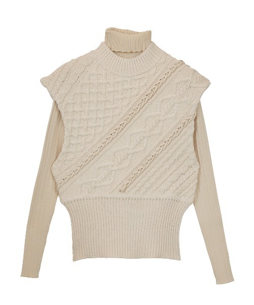 Ameri（アメリ）の「LAYERED SLANT CABLE KNIT SET（ニット/セーター