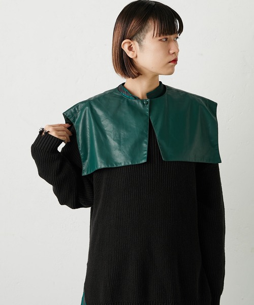 ear PAPILLONNER（イアパピヨネ）の「シープレザー付け襟（付け襟・レディース・ブラック/ダークグリーン・FREE）」の4枚目の写真