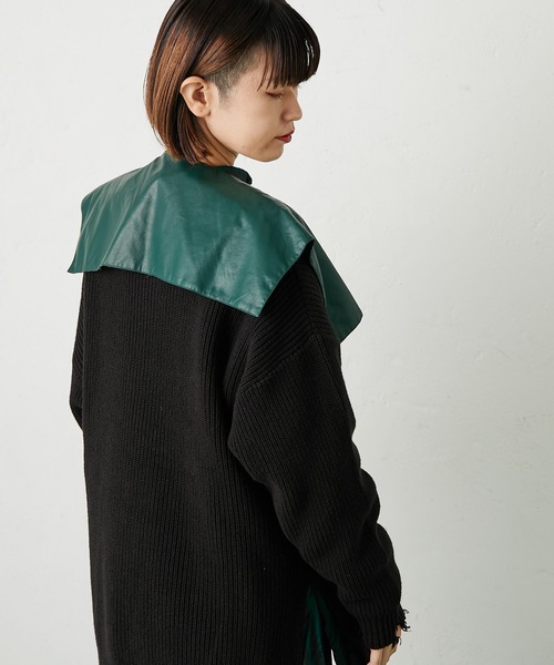 ear PAPILLONNER（イアパピヨネ）の「シープレザー付け襟（付け襟・レディース・ブラック/ダークグリーン・FREE）」の8枚目の写真