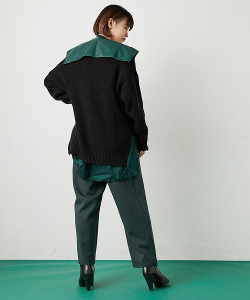 ear PAPILLONNER（イアパピヨネ）の「シープレザー付け襟（付け襟・レディース・ブラック/ダークグリーン・FREE）」の6枚目の写真