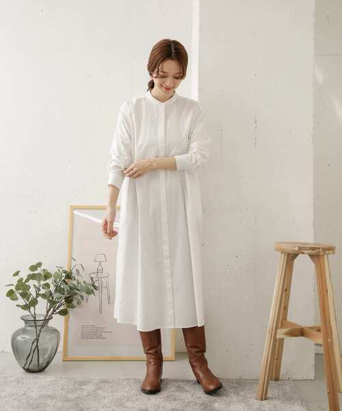 URBAN RESEARCH DOORS（アーバンリサーチドアーズ）の「コットンビエラ微起毛ワンピース（ワンピース・レディース・チャコールグレー/オフホワイト・ONE）」の9枚目の写真