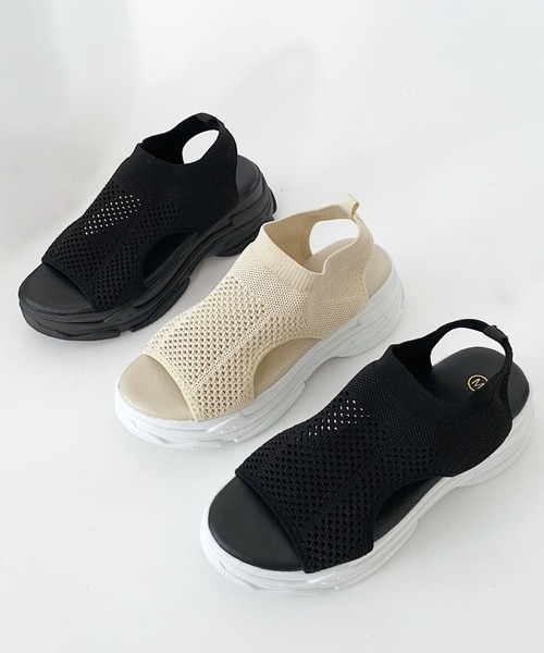 Shoes in Closet（シューズインクローゼット）の「軽量厚底 ストレッチ メッシュ スポーツサンダル 7849（サンダル・レディース・ベージュ/ブラック×ホワイト/ブラック×ブラック・LL/3L/4L/S/M/L/XS）」の17枚目の写真