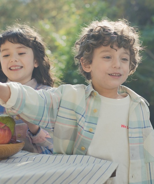 BRANSHES（ブランシェス）の「【ペア】やわらかチェックシャツ（シャツ/ブラウス・キッズ・ブラウン/アイボリー・90/100/110/120/130/140/150）」の2枚目の写真